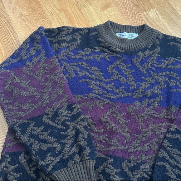 John Ashford Men's Brown and Purple Crewneck Sweater - Picture 2 of 6